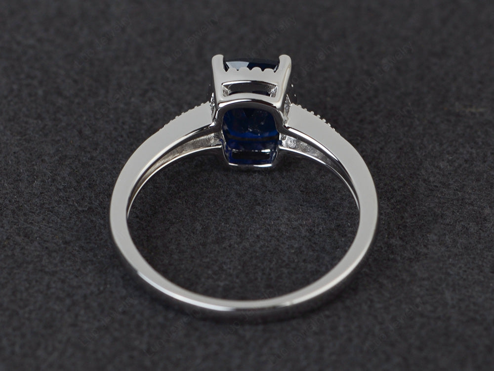 Vintage Lab Sapphire Ring Cushion Cut Ring - LUO Jewelry