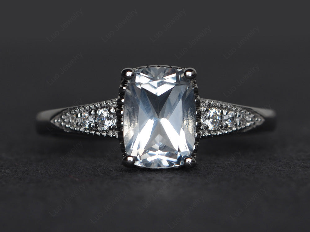 Vintage White Topaz Ring Cushion Cut Ring - LUO Jewelry
