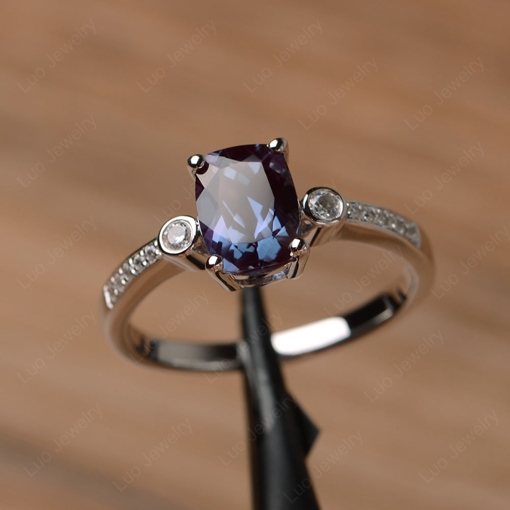 Cushion Cut Alexandrite Pave Wedding Ring - LUO Jewelry