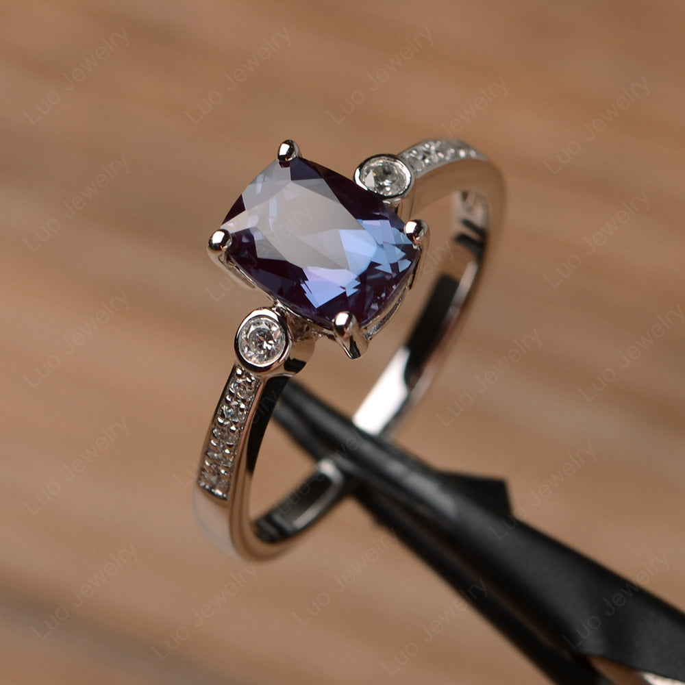 Cushion Cut Alexandrite Pave Wedding Ring - LUO Jewelry