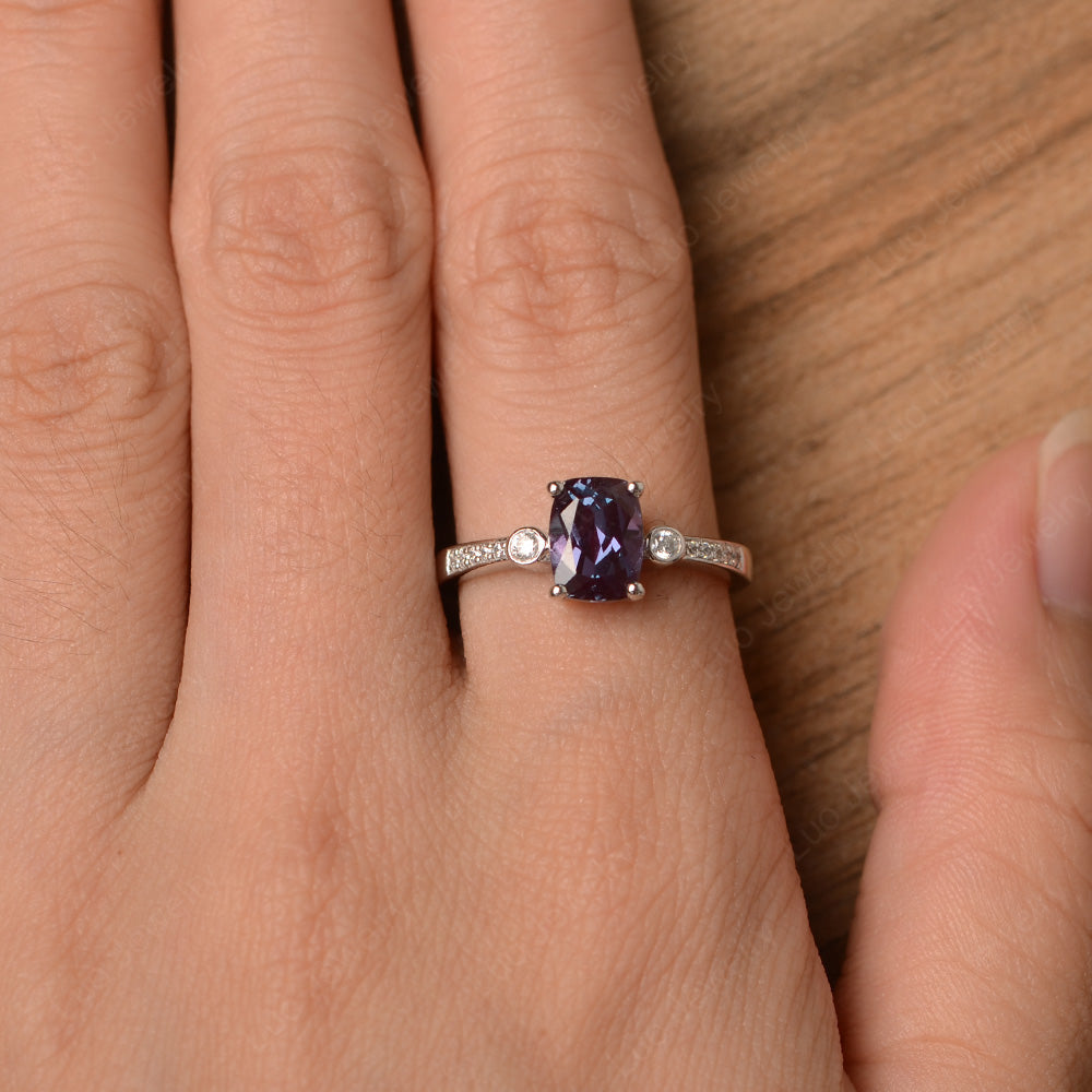 Cushion Cut Alexandrite Pave Wedding Ring - LUO Jewelry