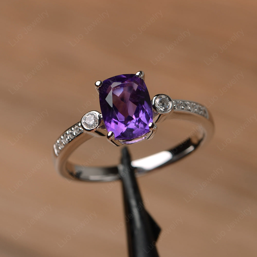 Cushion Cut Amethyst Pave Wedding Ring - LUO Jewelry