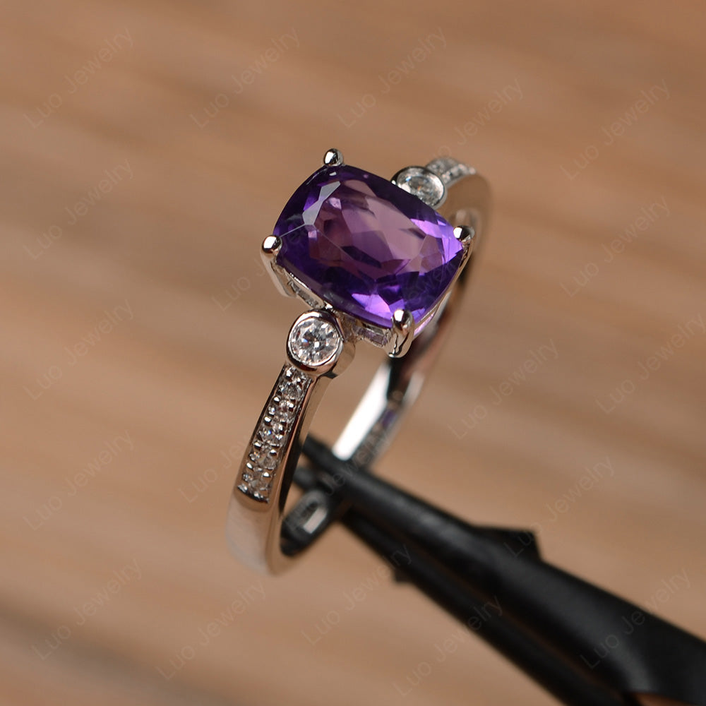 Cushion Cut Amethyst Pave Wedding Ring - LUO Jewelry