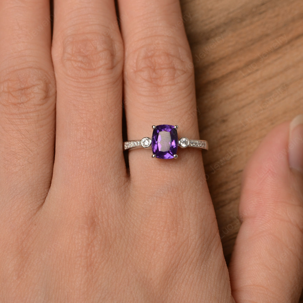 Cushion Cut Amethyst Pave Wedding Ring - LUO Jewelry