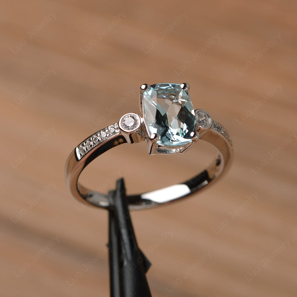 Cushion Cut Aquamarine Pave Wedding Ring - LUO Jewelry