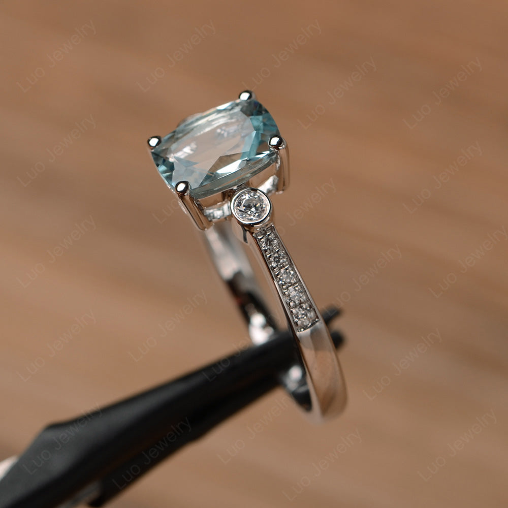 Cushion Cut Aquamarine Pave Wedding Ring - LUO Jewelry
