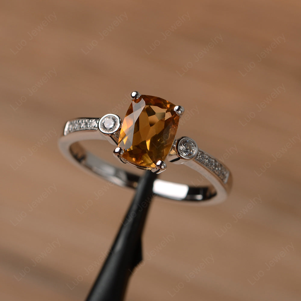 Cushion Cut Citrine Pave Wedding Ring - LUO Jewelry