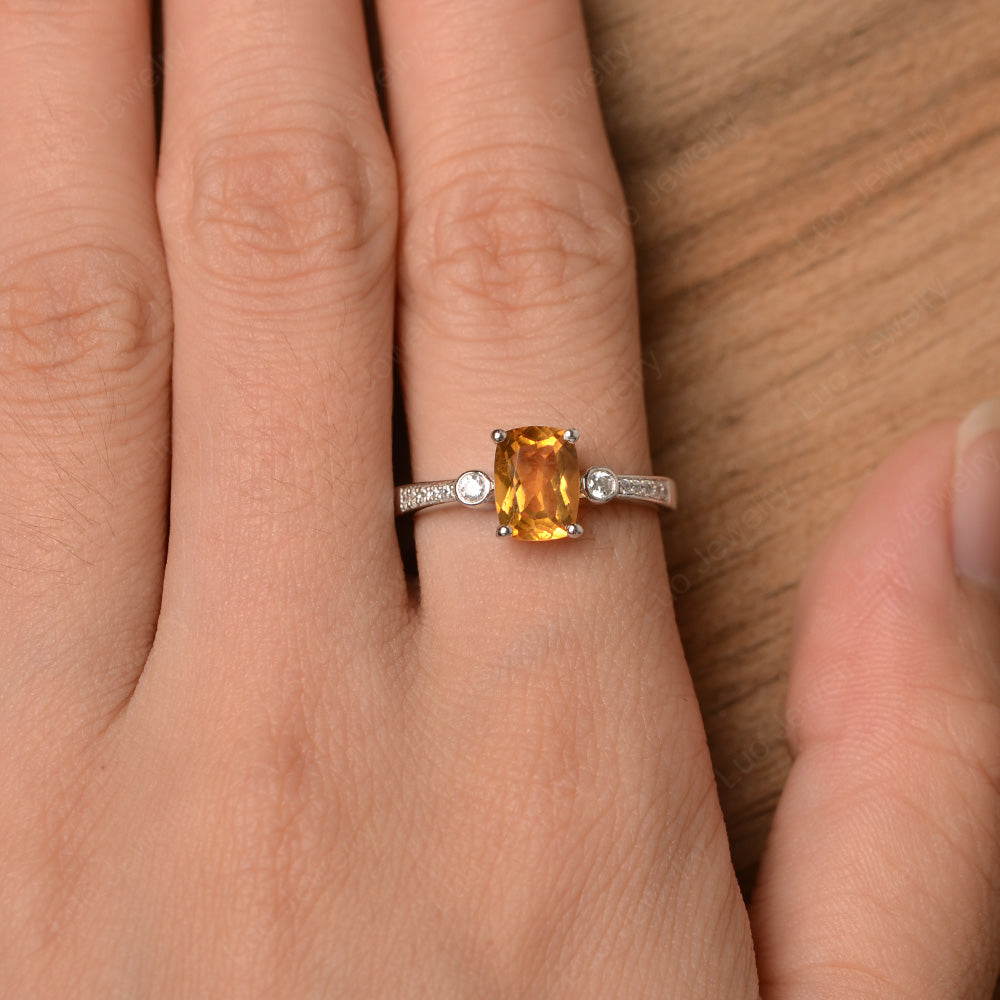 Cushion Cut Citrine Pave Wedding Ring - LUO Jewelry