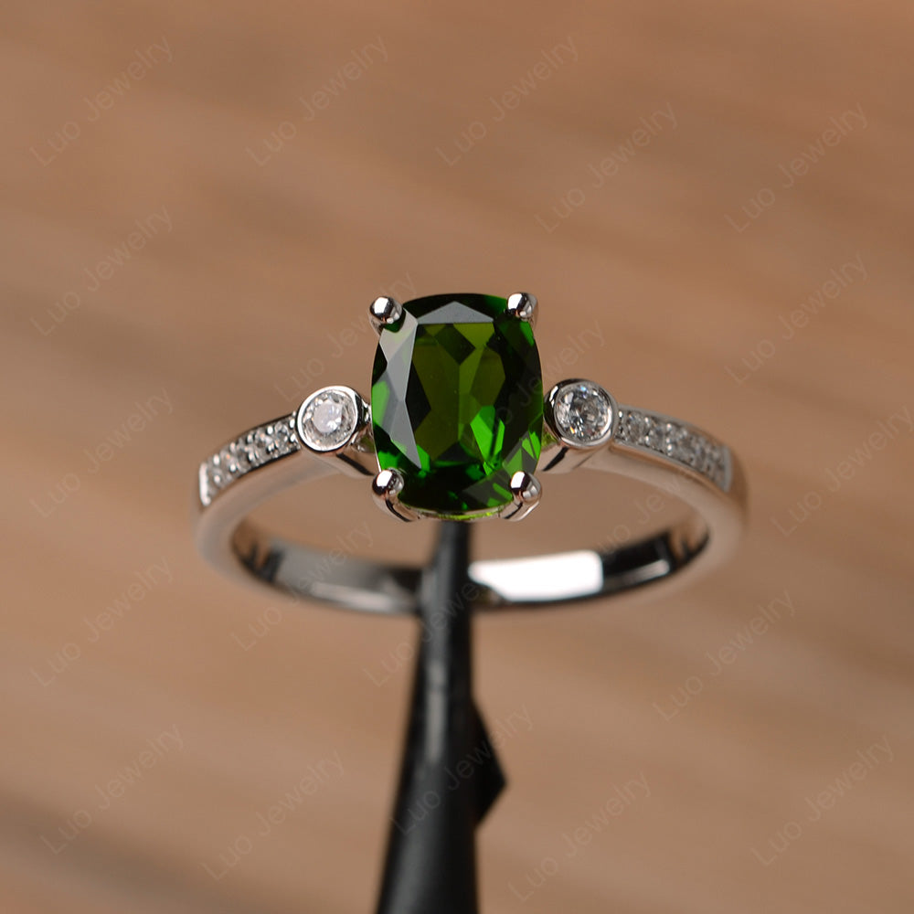 Cushion Cut Diopside Pave Wedding Ring - LUO Jewelry