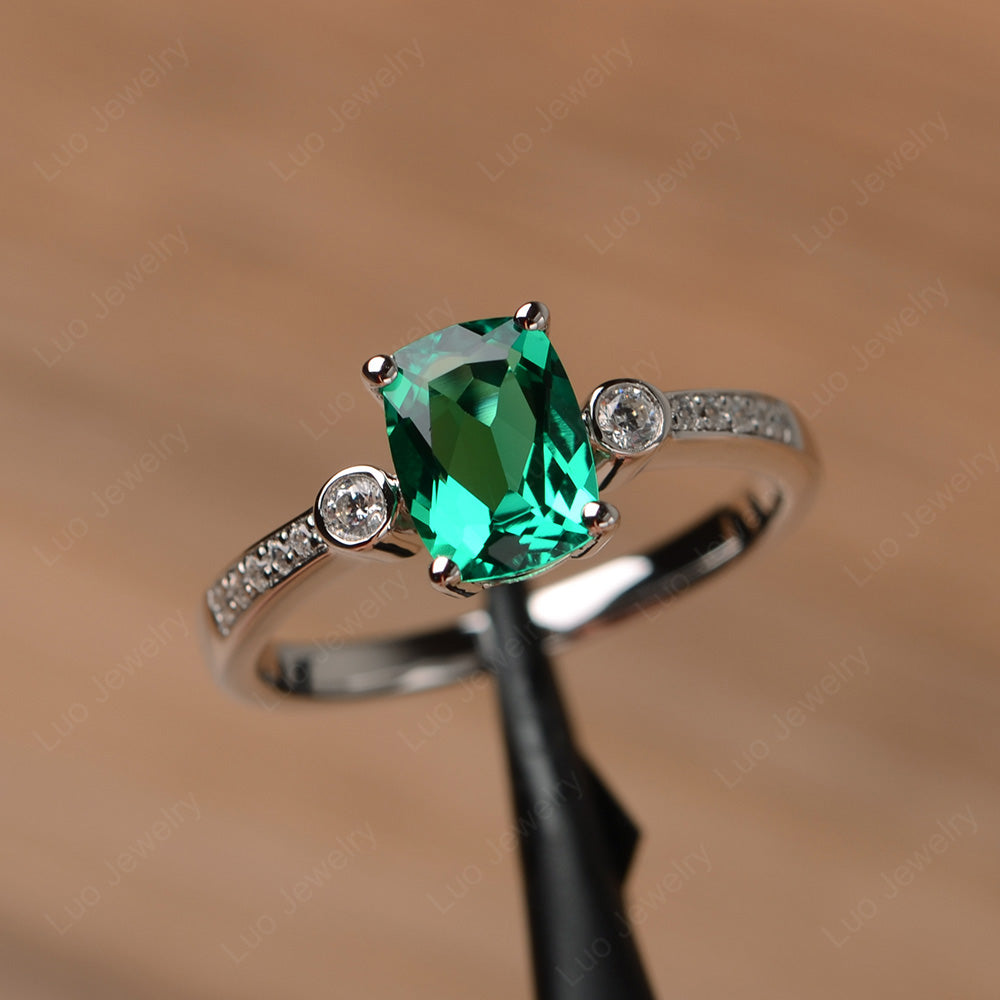 Cushion Cut Lab Emerald Pave Wedding Ring - LUO Jewelry
