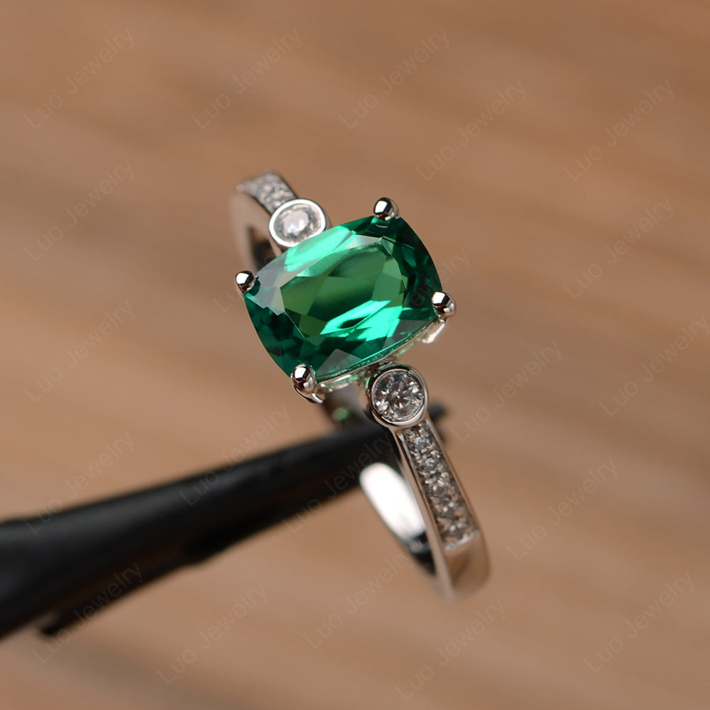 Cushion Cut Lab Emerald Pave Wedding Ring - LUO Jewelry