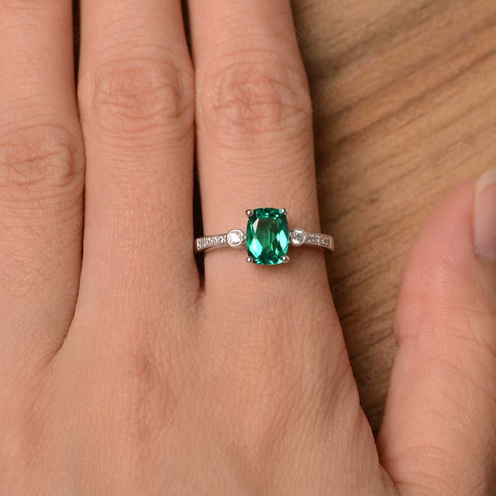 Cushion Cut Lab Emerald Pave Wedding Ring - LUO Jewelry