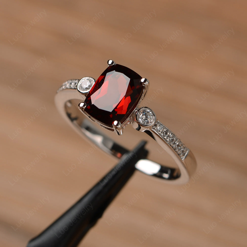 Cushion Cut Garnet Pave Wedding Ring - LUO Jewelry
