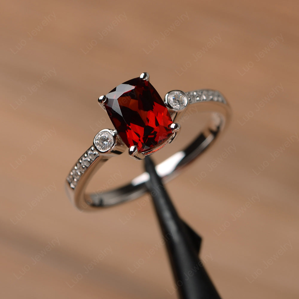 Cushion Cut Garnet Pave Wedding Ring - LUO Jewelry