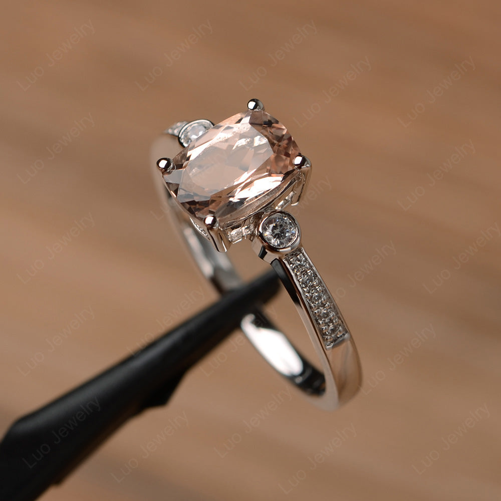 Cushion Cut Morganite Pave Wedding Ring - LUO Jewelry