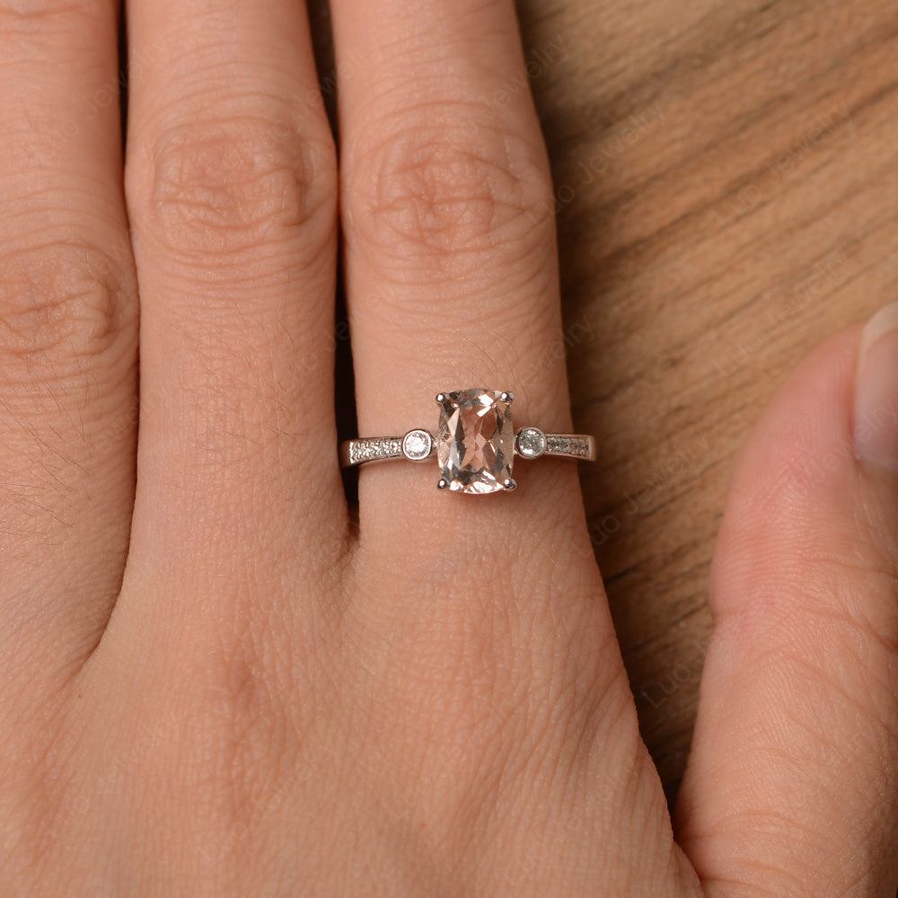 Cushion Cut Morganite Pave Wedding Ring - LUO Jewelry