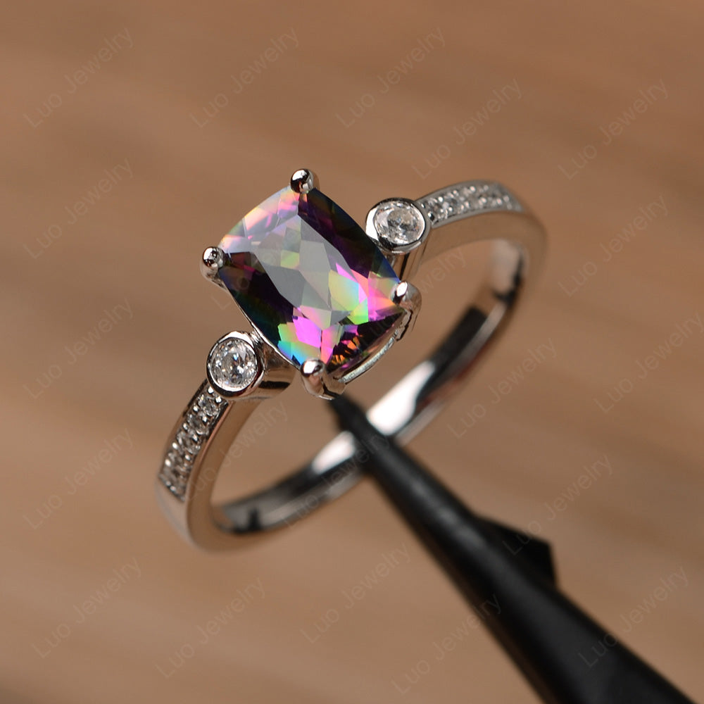 Cushion Cut Mystic Topaz Pave Wedding Ring - LUO Jewelry