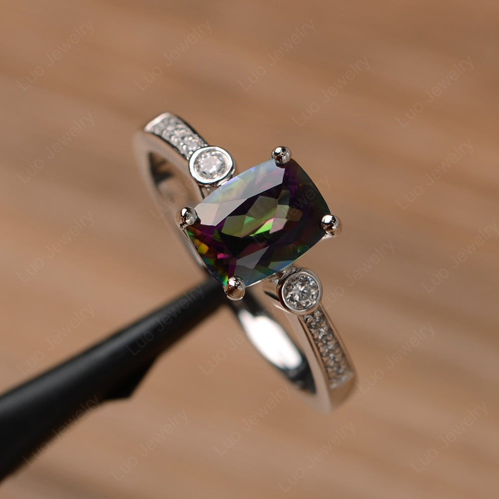 Cushion Cut Mystic Topaz Pave Wedding Ring - LUO Jewelry