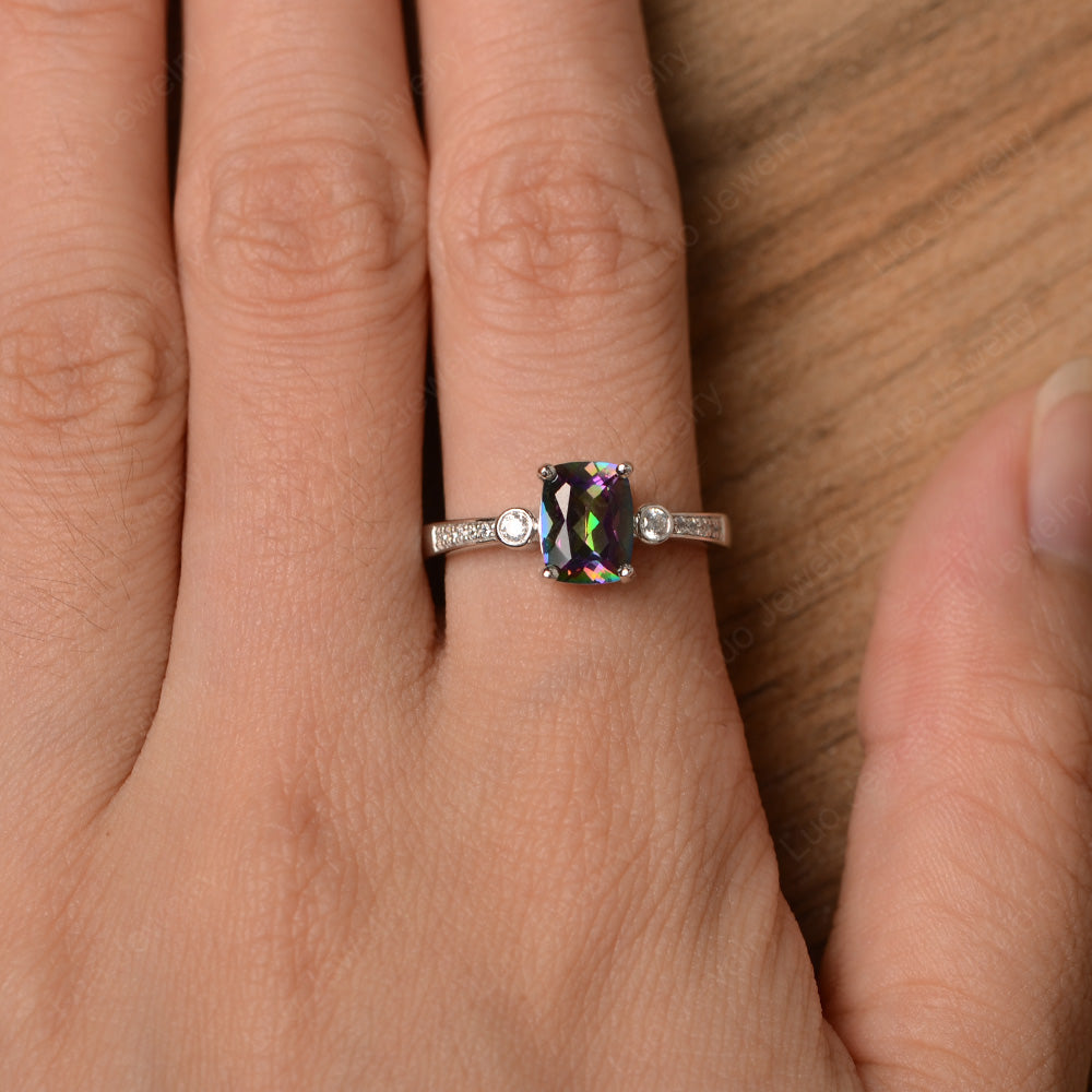 Cushion Cut Mystic Topaz Pave Wedding Ring - LUO Jewelry