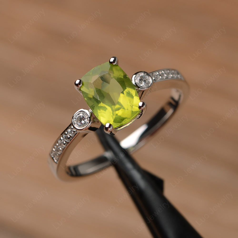 Cushion Cut Peridot Pave Wedding Ring - LUO Jewelry