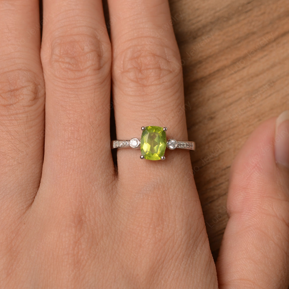 Cushion Cut Peridot Pave Wedding Ring - LUO Jewelry