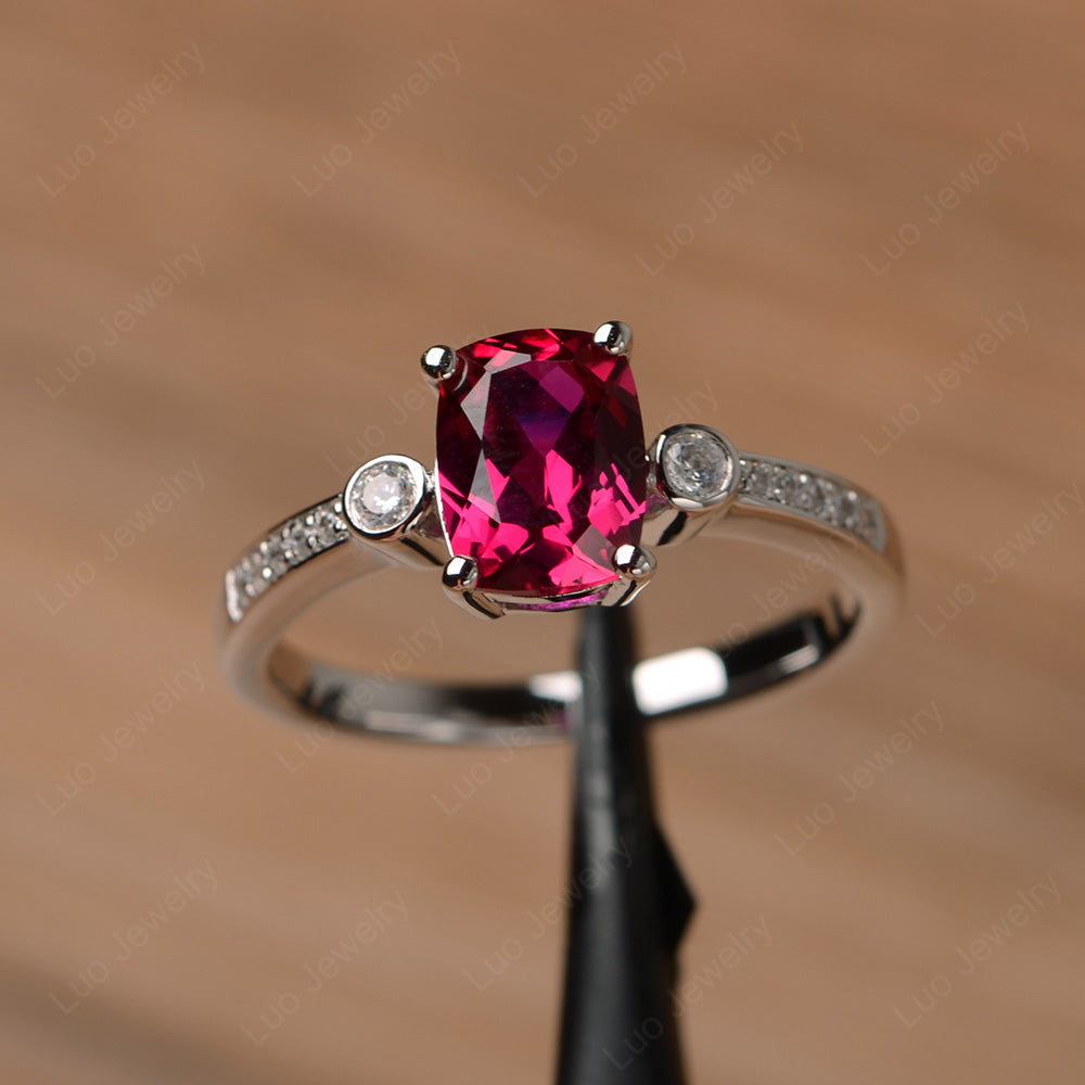 Cushion Cut Ruby Pave Wedding Ring - LUO Jewelry