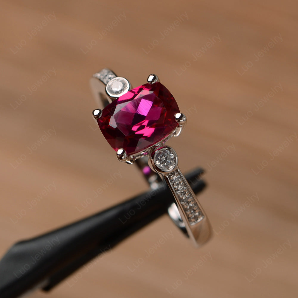Cushion Cut Ruby Pave Wedding Ring - LUO Jewelry
