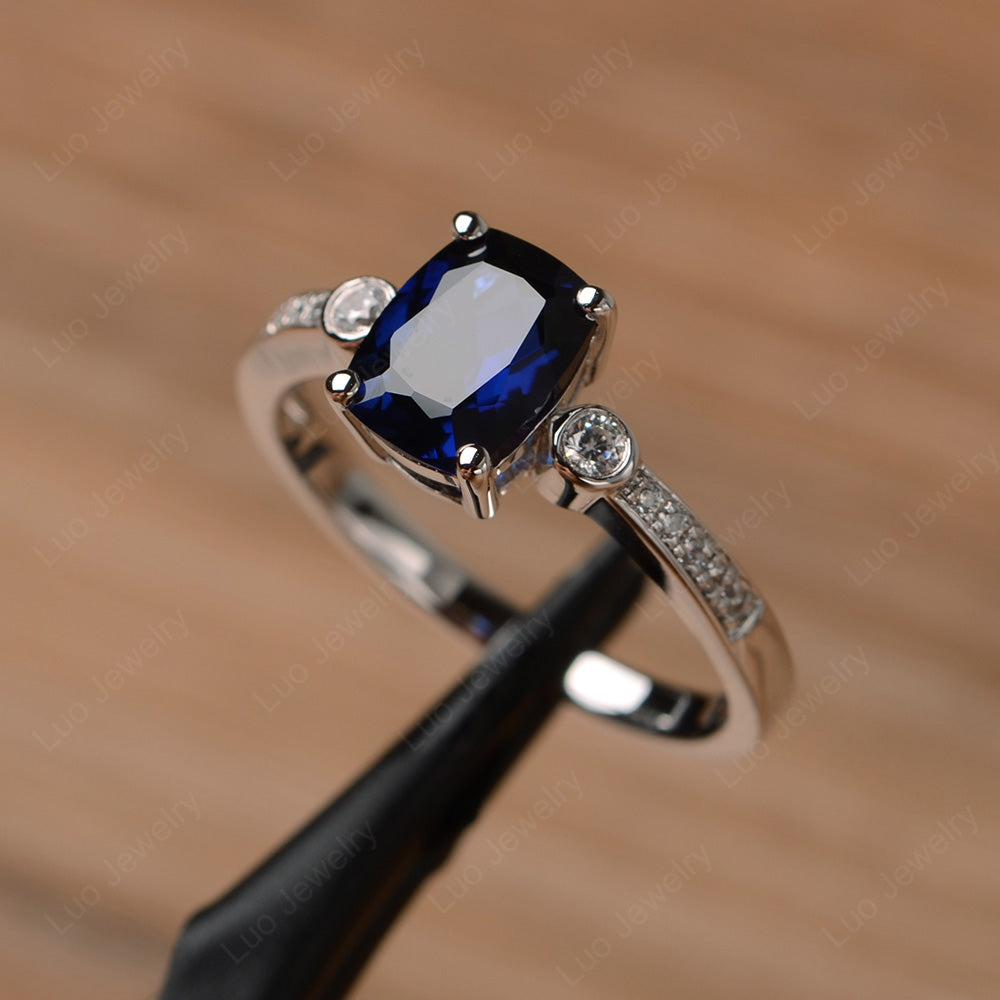 Cushion Cut Lab Sapphire Pave Wedding Ring - LUO Jewelry