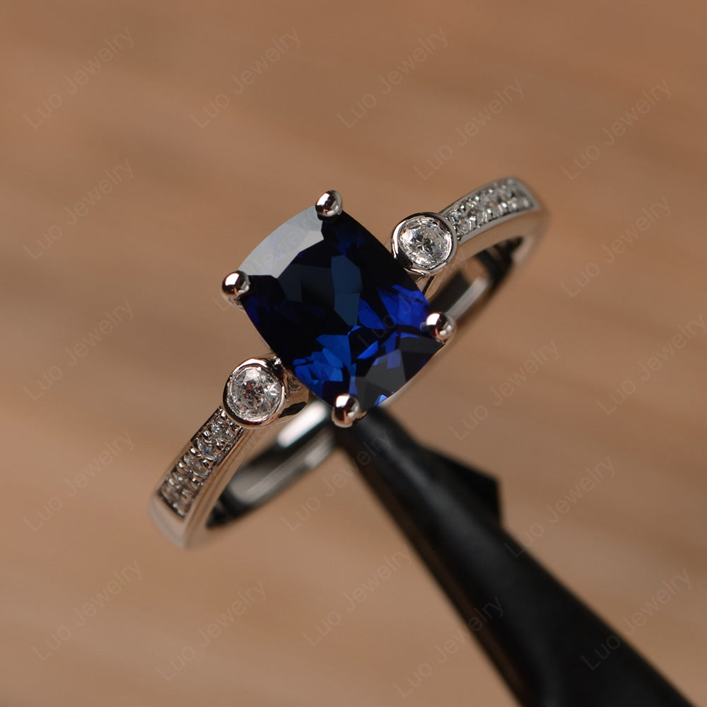 Cushion Cut Lab Sapphire Pave Wedding Ring - LUO Jewelry