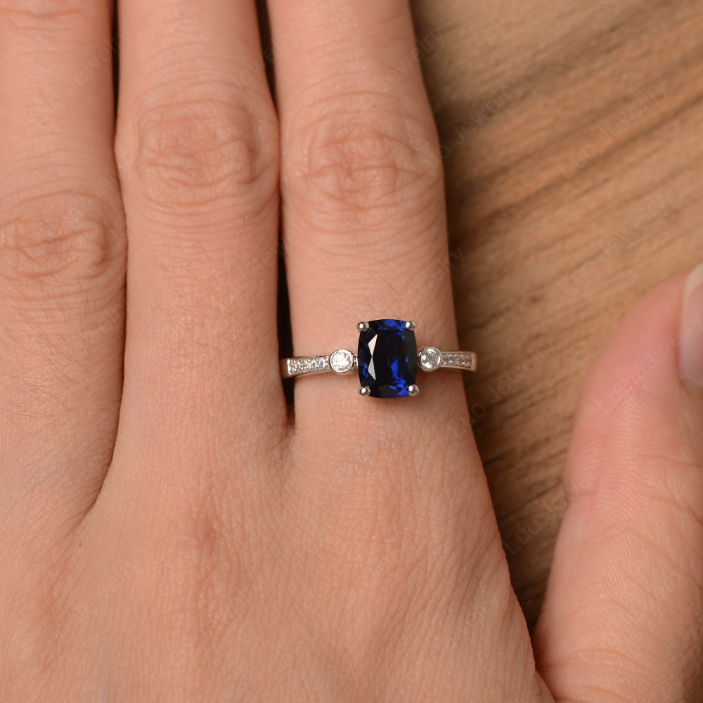 Cushion Cut Lab Sapphire Pave Wedding Ring - LUO Jewelry