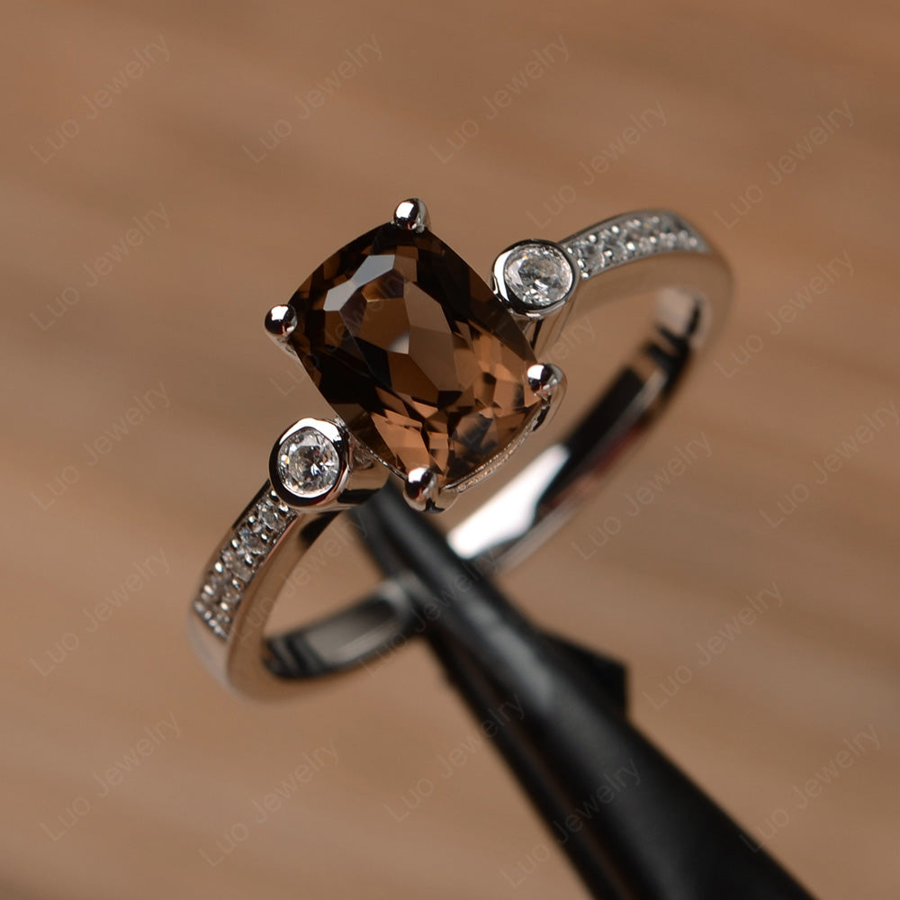 Cushion Cut Smoky Quartz  Pave Wedding Ring - LUO Jewelry