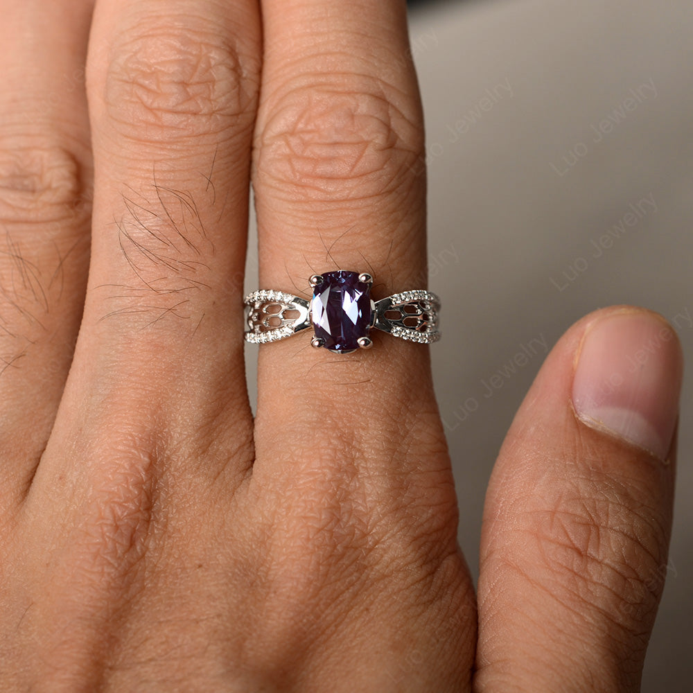 Art Deco Cushion Cut Alexandrite Engagement Ring - LUO Jewelry