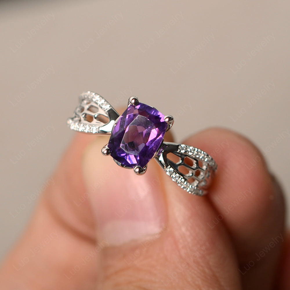 Art Deco Cushion Cut Amethyst Engagement Ring - LUO Jewelry