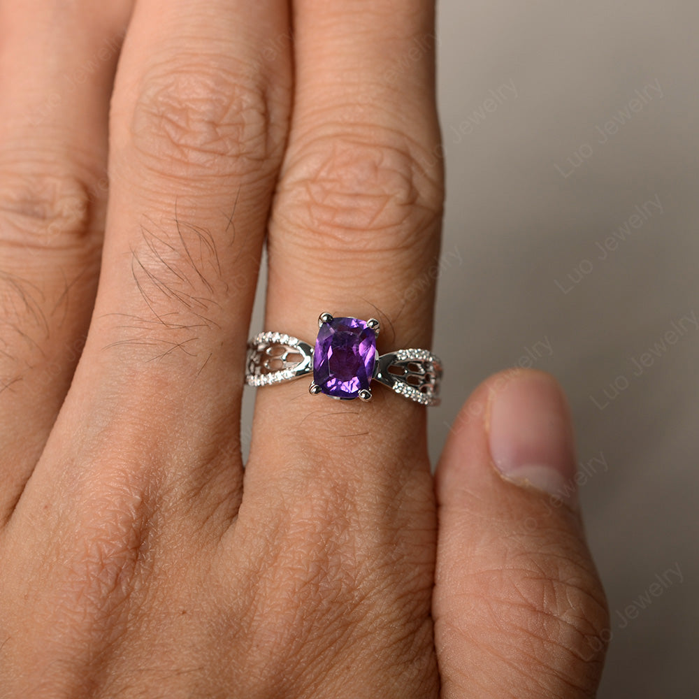Art Deco Cushion Cut Amethyst Engagement Ring - LUO Jewelry
