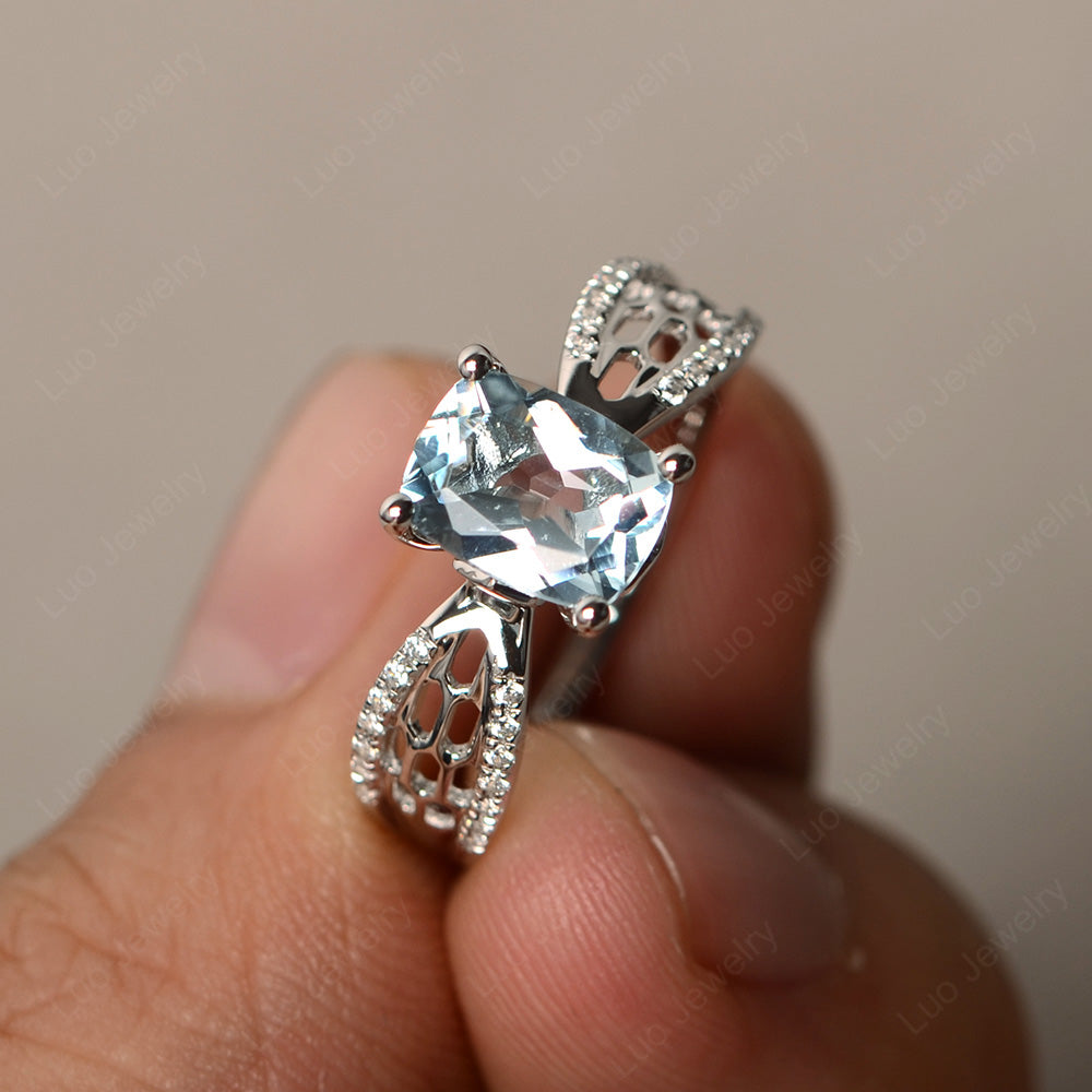 Art Deco Cushion Cut Aquamarine Engagement Ring - LUO Jewelry