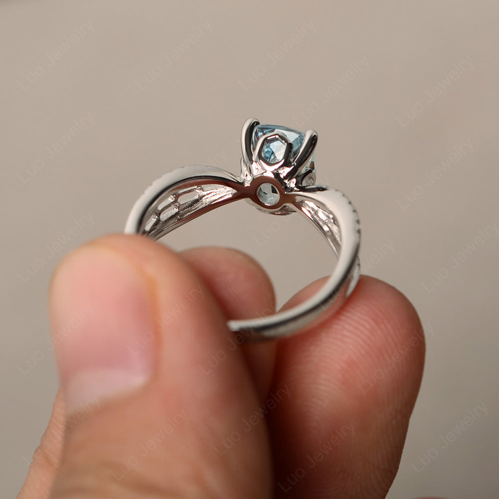 Art Deco Cushion Cut Aquamarine Engagement Ring - LUO Jewelry