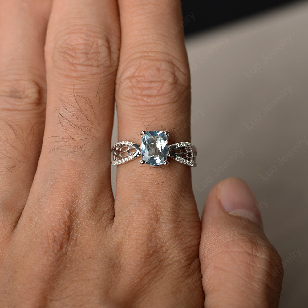 Art Deco Cushion Cut Aquamarine Engagement Ring - LUO Jewelry