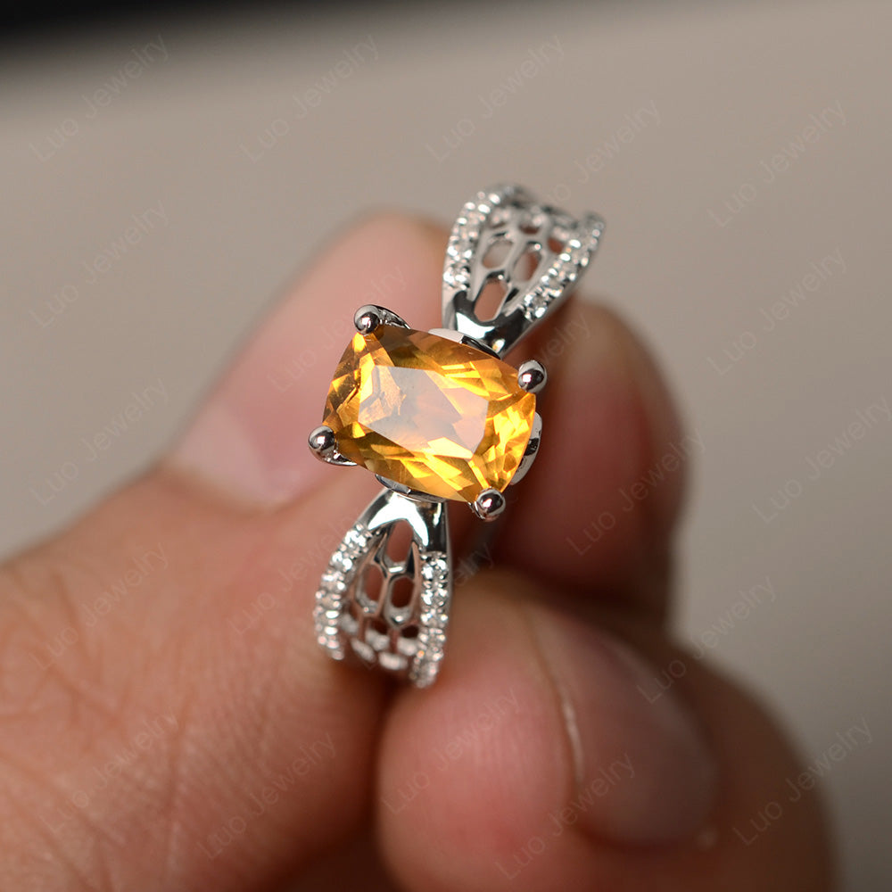 Art Deco Cushion Cut Citrine Engagement Ring - LUO Jewelry
