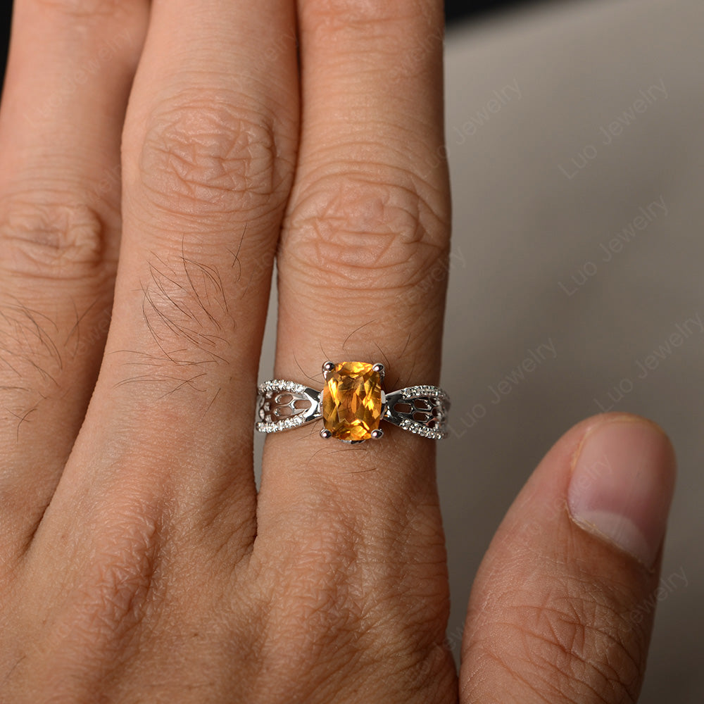 Art Deco Cushion Cut Citrine Engagement Ring - LUO Jewelry