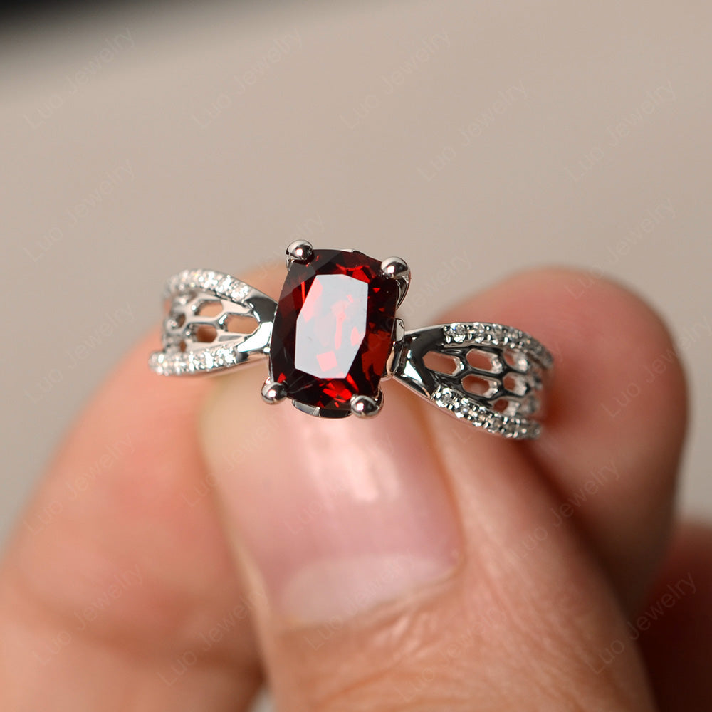 Art Deco Cushion Cut Garnet Engagement Ring - LUO Jewelry