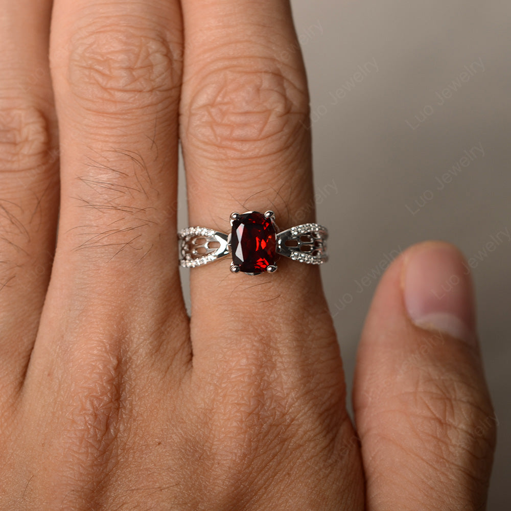 Art Deco Cushion Cut Garnet Engagement Ring - LUO Jewelry