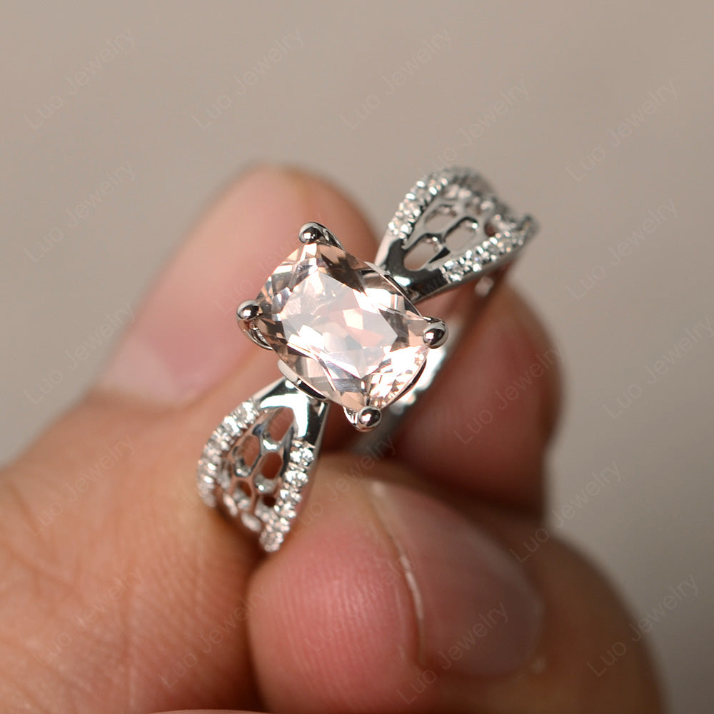 Art Deco Cushion Cut Morganite Engagement Ring - LUO Jewelry