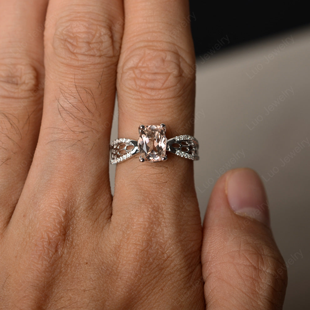 Art Deco Cushion Cut Morganite Engagement Ring - LUO Jewelry
