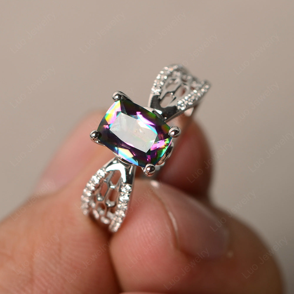 Art Deco Cushion Cut Mystic Topaz Engagement Ring - LUO Jewelry