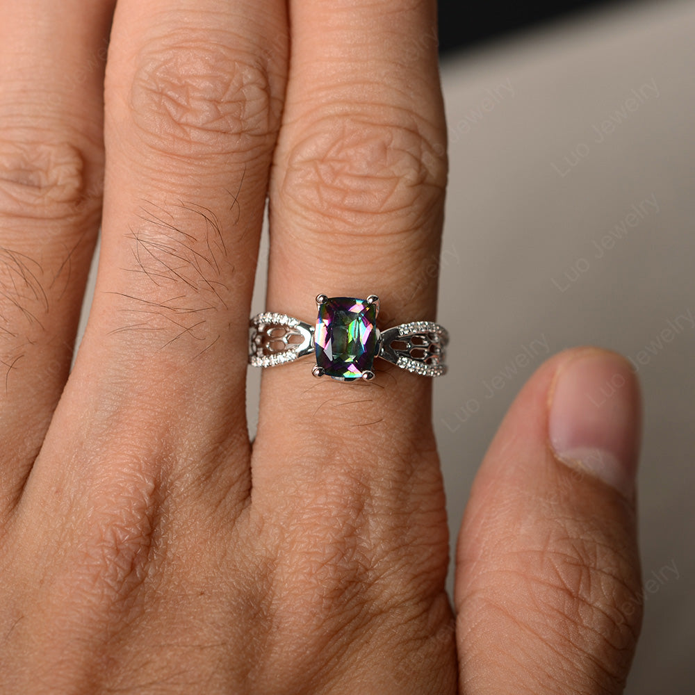 Art Deco Cushion Cut Mystic Topaz Engagement Ring - LUO Jewelry