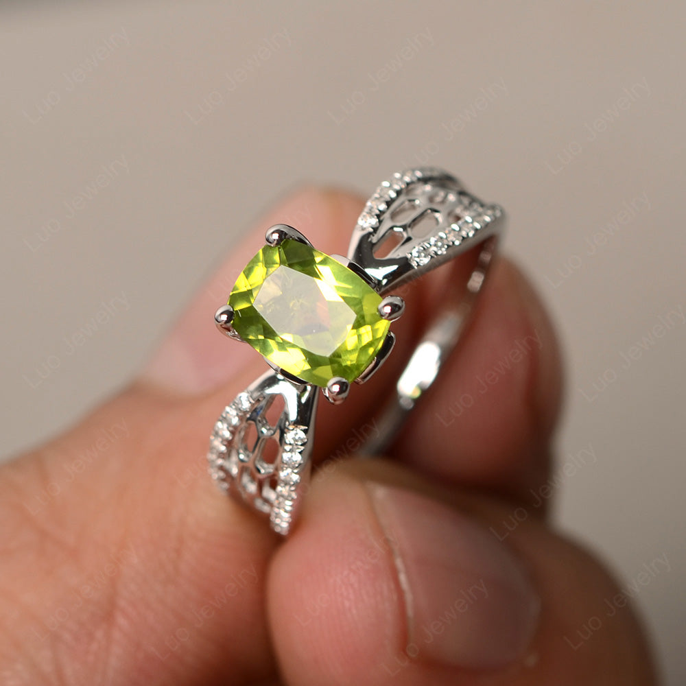 Art Deco Cushion Cut Peridot Engagement Ring - LUO Jewelry