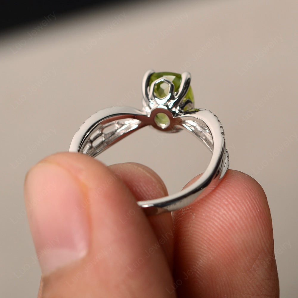 Art Deco Cushion Cut Peridot Engagement Ring - LUO Jewelry