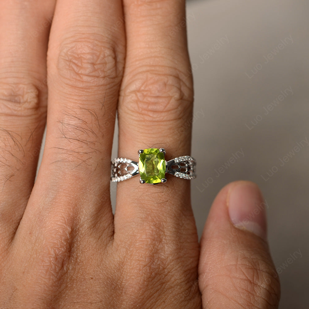 Art Deco Cushion Cut Peridot Engagement Ring - LUO Jewelry