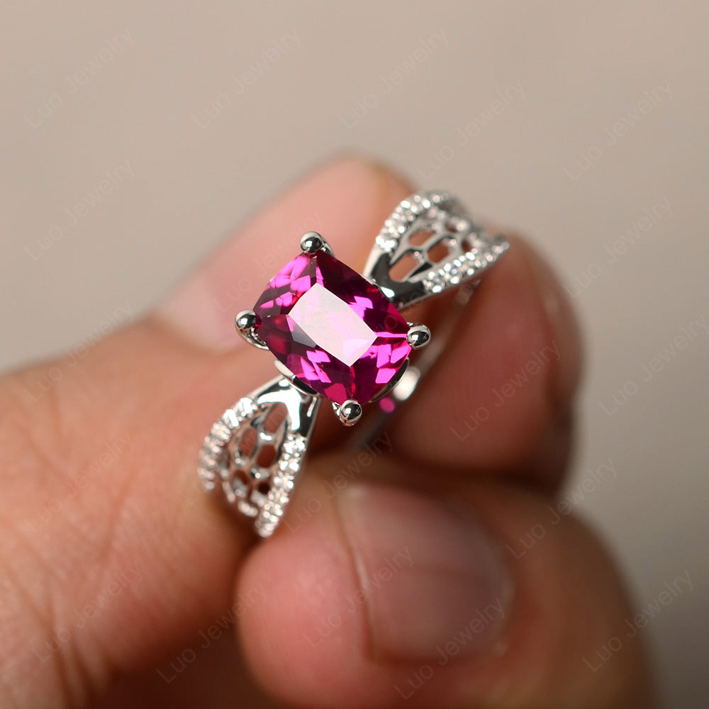 Art Deco Cushion Cut Ruby Engagement Ring - LUO Jewelry