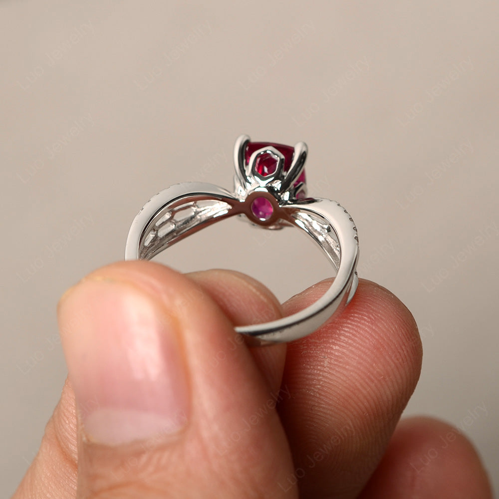 Art Deco Cushion Cut Ruby Engagement Ring - LUO Jewelry